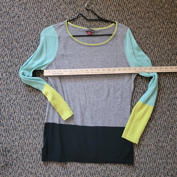 Vince Camuto Colorblock Sweater Lime Grey Navy Blue Mint Size Medium - Picture 10 of 10
